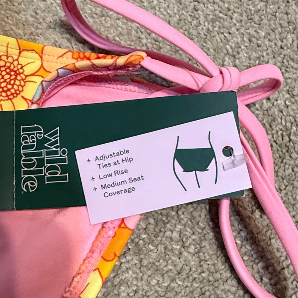 Wild Fable Pink Floral String Side Tie Swim Bikini Bottoms Size S - Picture 3 of 6
